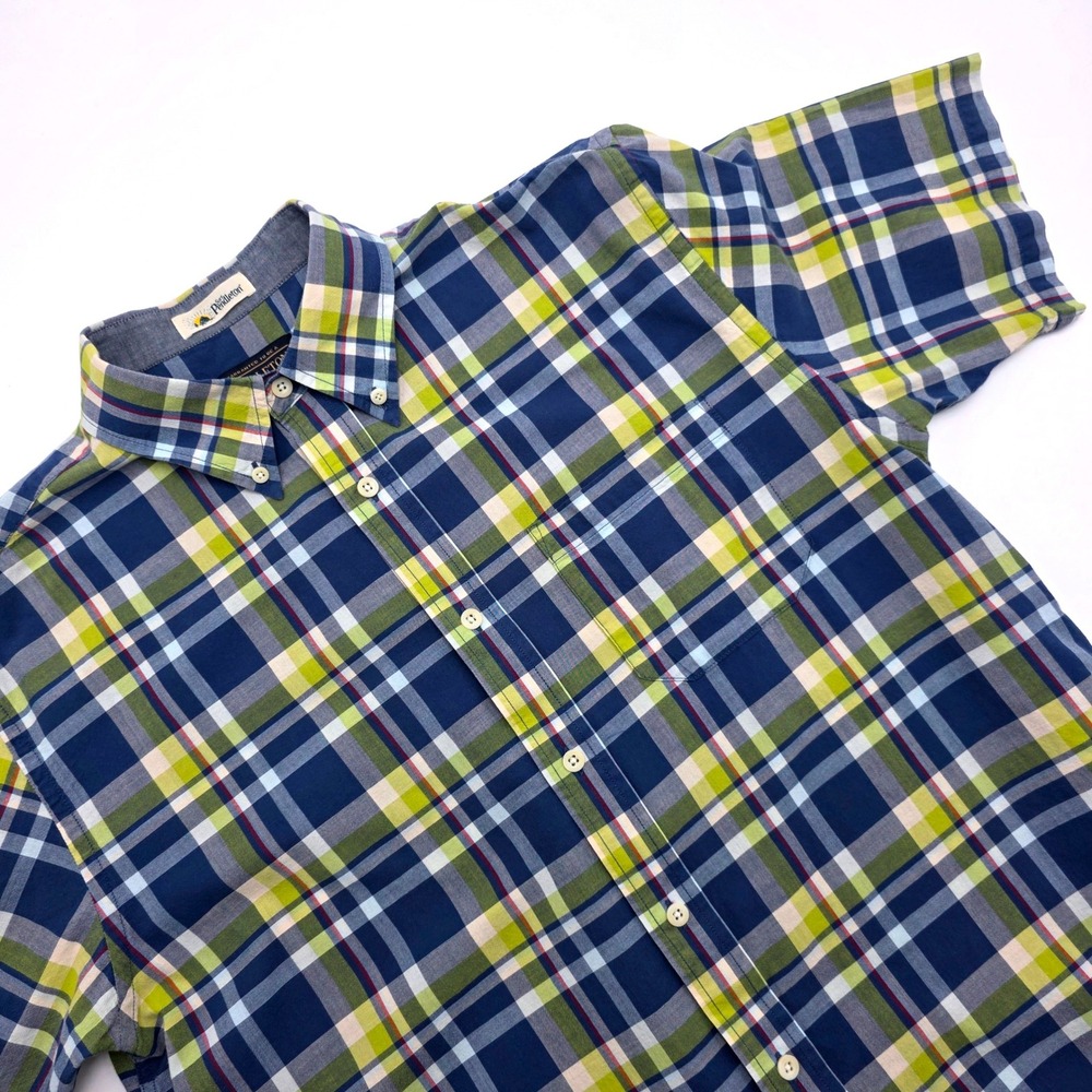 Surf Pendleton Mens Medium Short Sleeve Button Down Plaid Shirt Blue Lime Green